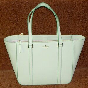 Kate Spade Briar Newbury Lane Leather Three Compartments Lt Olive Tote Bag NWT